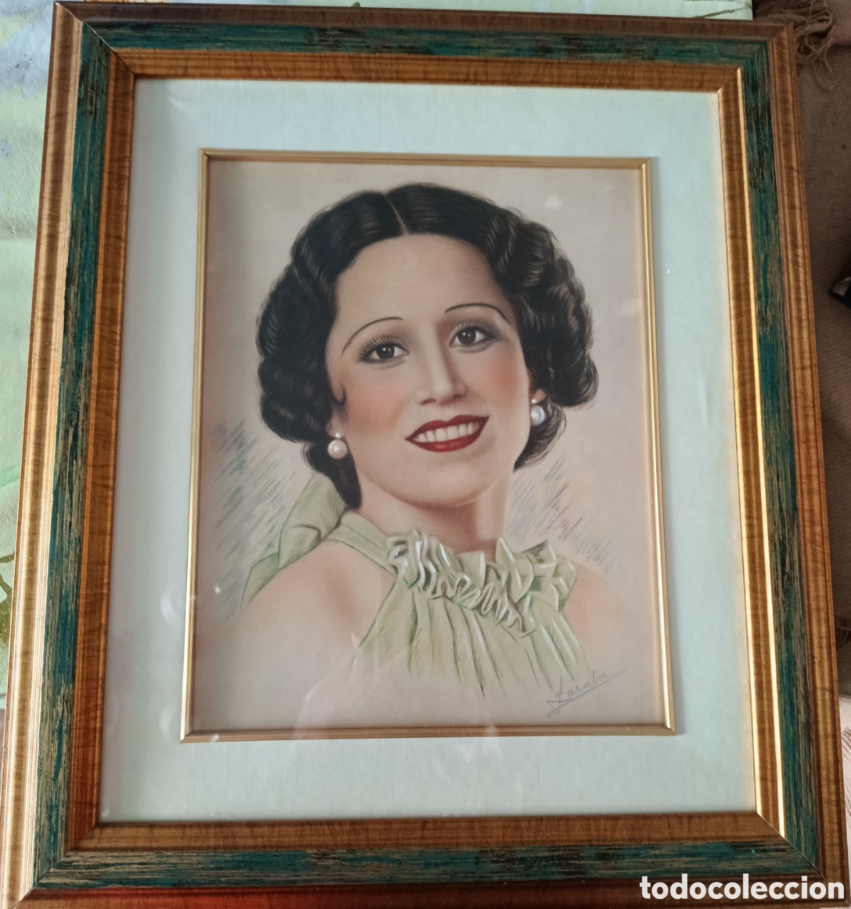 Musique de collection: Raquel Rodrigo dibujo enmarcado original firmado por Jaraba a&ntilde;os 30.