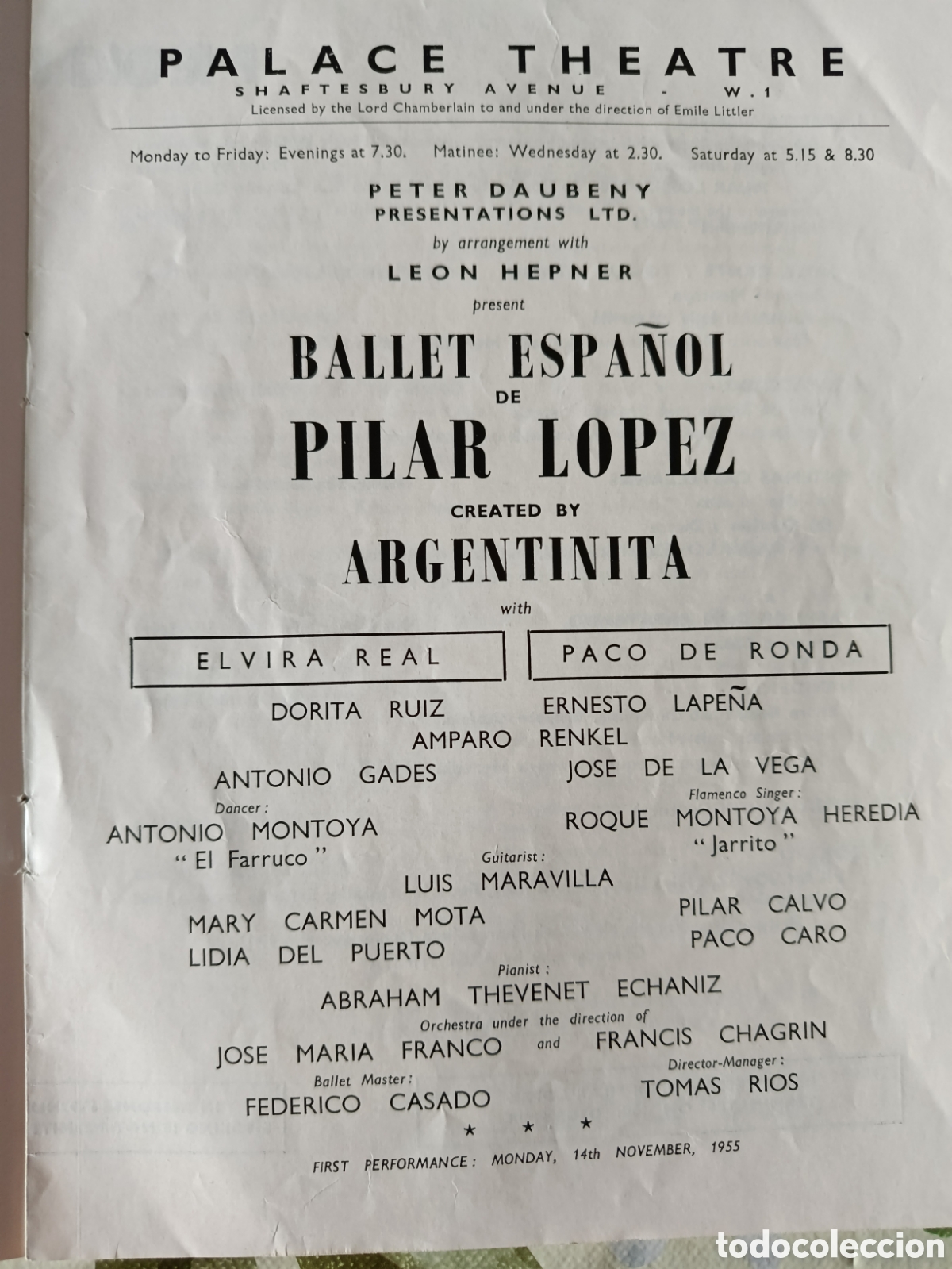 M&uacute;sica de colecci&oacute;n: Pilar L&oacute;pez programa del Teatro Palace de Londres. - Foto 3