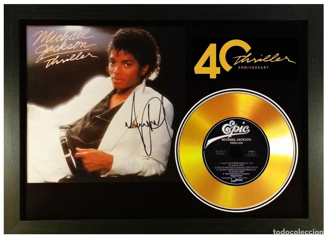 M&uacute;sica de colecci&oacute;n: MICHAEL JACKSON 'THRILLER' DISCO DE ORO FIRMADO PRESENTADO EN MARCO DE EXHIBICION 32X23.CM APROX
