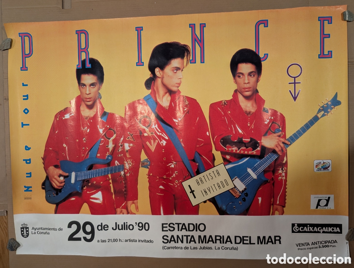 M&uacute;sica de cole&ccedil;&atilde;o: Cartel original gigante concierto Prince - Gira Nude Tour 1990 A Coru&ntilde;a - Artista invitado Ketama -