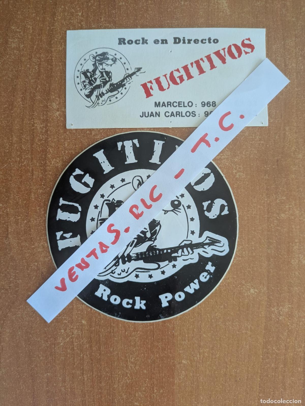 M&uacute;sica de colecci&oacute;n: Tarjeta y pegatina de Fugitivos. Rock Power. Madrid. A&ntilde;o 1995.