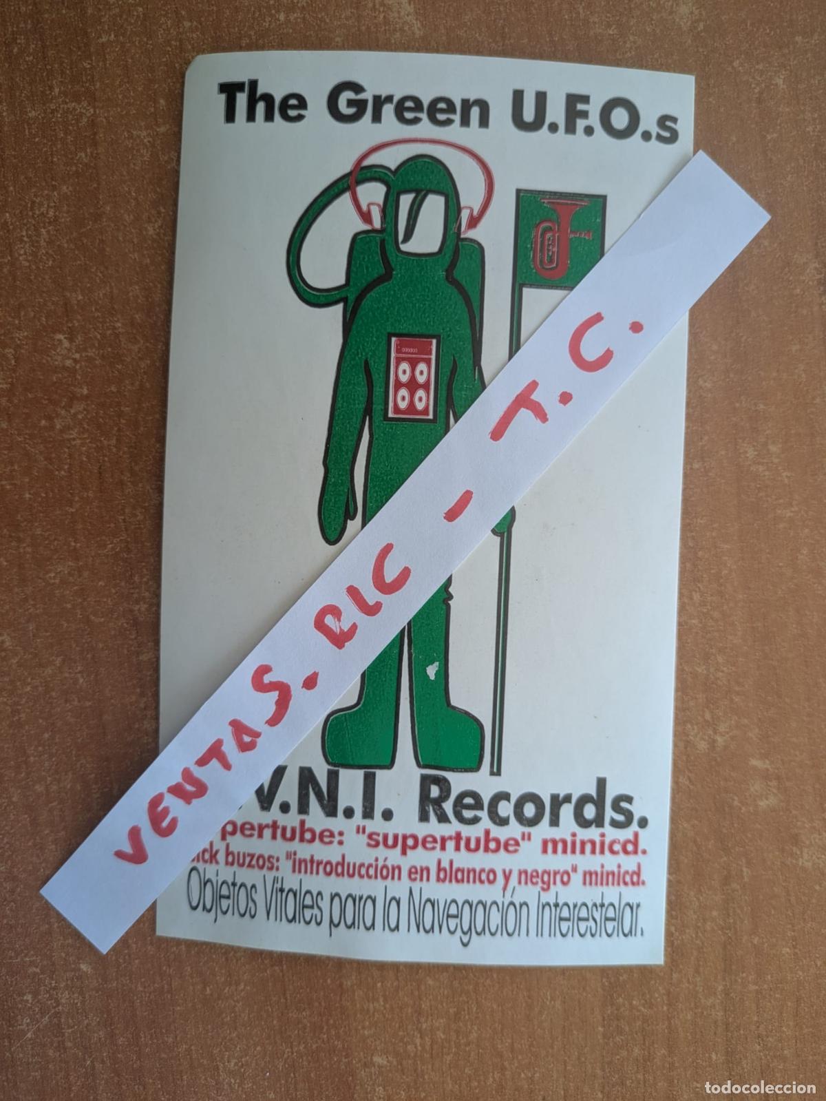 M&uacute;sica de colecci&oacute;n: Pegatina The Green Ufos. Ovni Records. Supertube. Sick Buzos. Indie. A&ntilde;os 90.