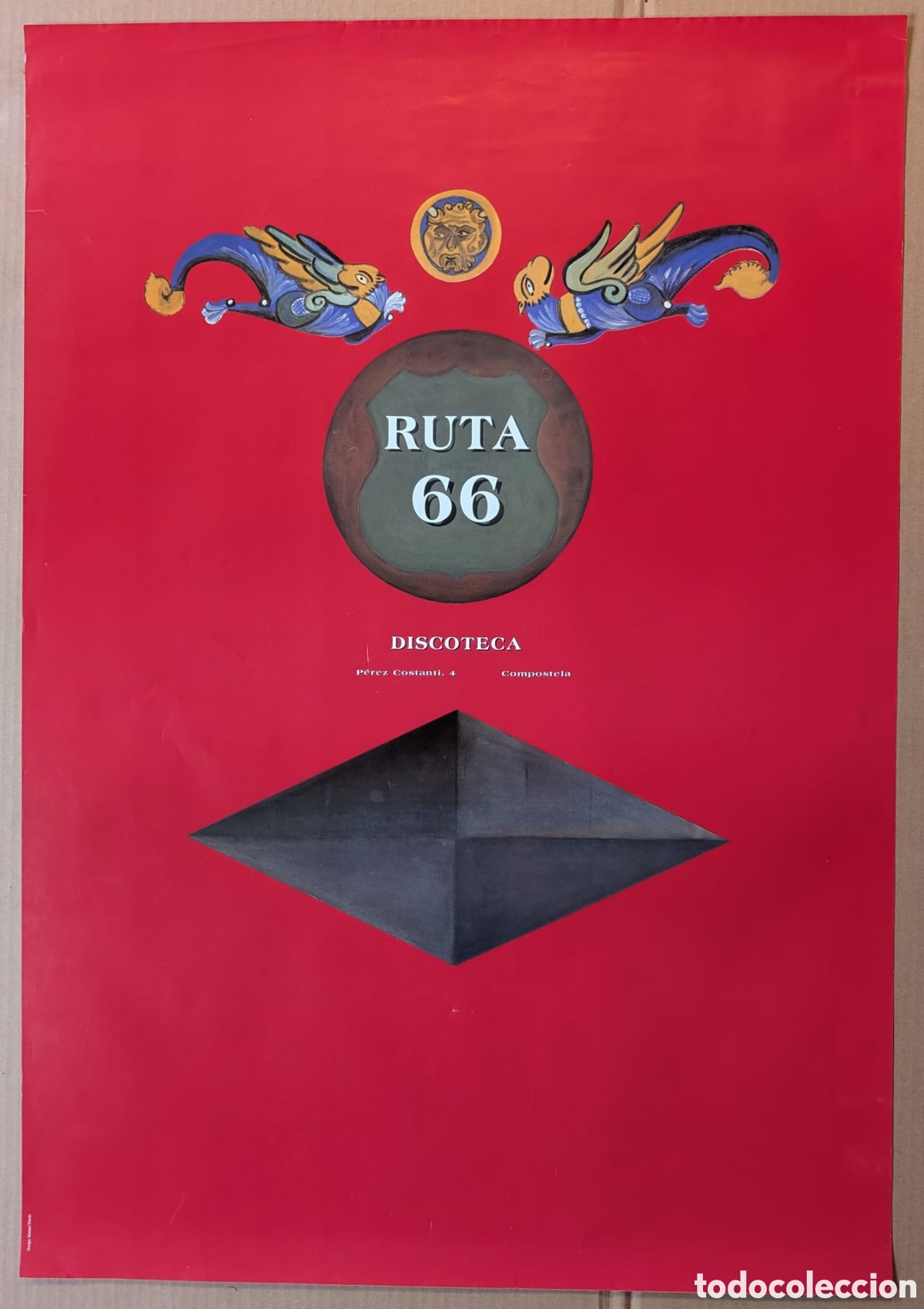 M&uacute;sica de colecci&oacute;n: Cartel original gigante inauguraci&oacute;n Discoteca Ruta 66 Santiago de Compostela - A&ntilde;o 1992 - Impecable