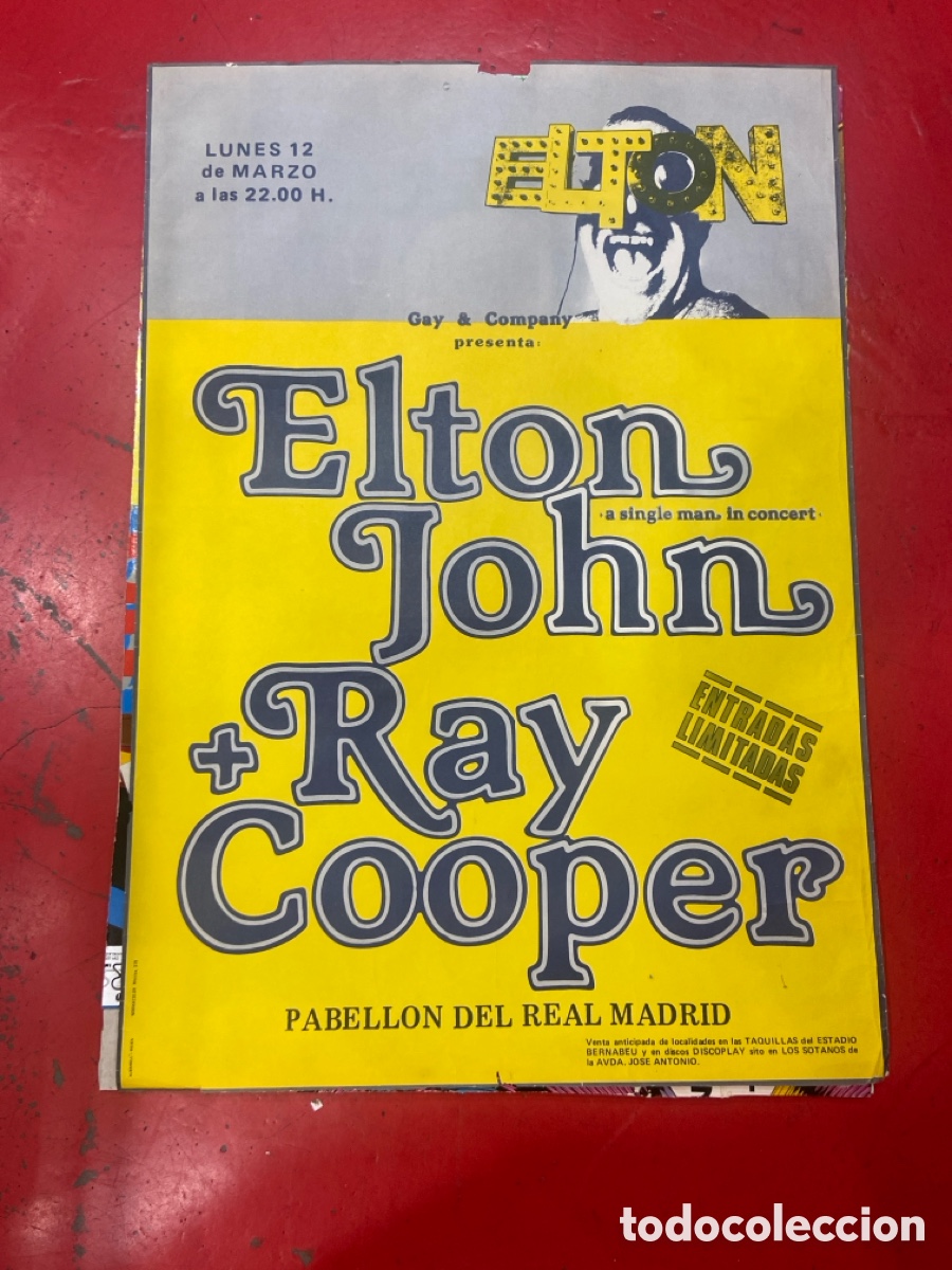 M&uacute;sica de colecci&oacute;n: Cartel original gira 1979 Elton John + Ray Cooper.