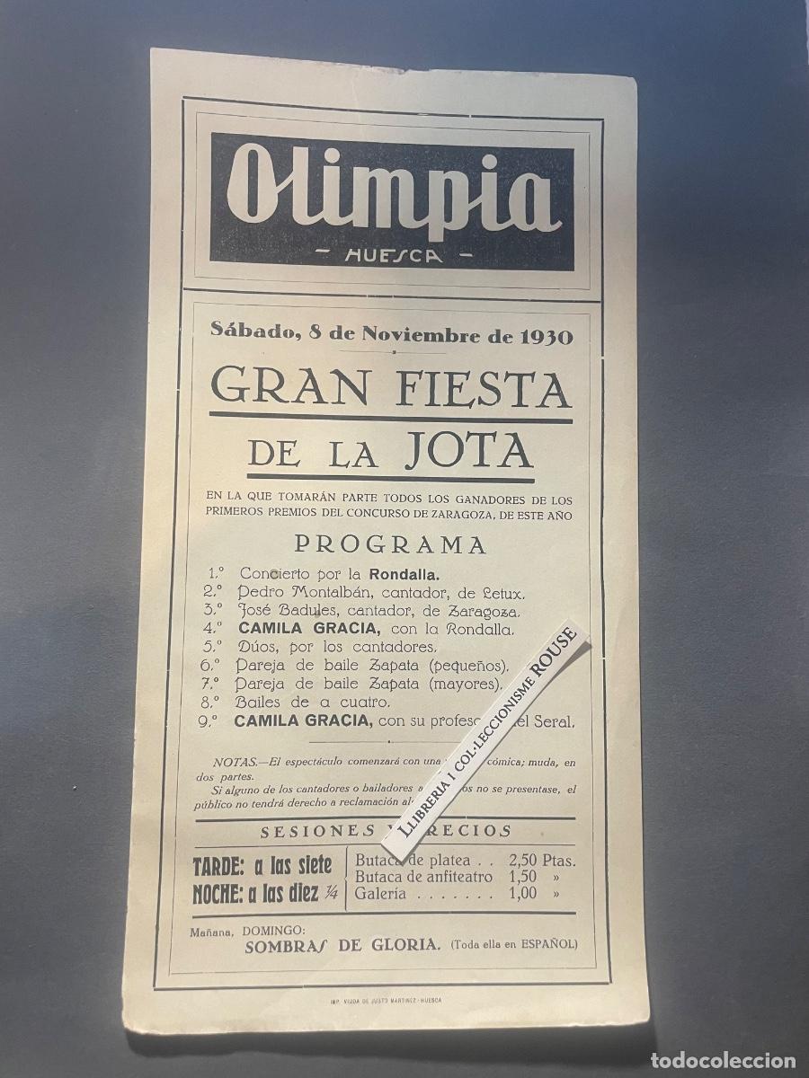 M&uacute;sica de colecci&oacute;n: MUSICA / JOTAS -CARTEL- PROGRAMA TEATRO OLIMPIA - HUESCA GRAN FIESTA DE LA JOTA SABADO 8 NOVR. 1930