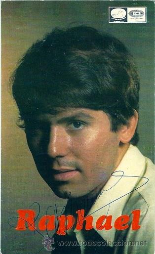 Photos of Singers: 8674- RAPHAEL-TARJETA POSTAL EMI Y DISCOS (la voz de su amo) FOTO FIRMADA POR EL CANTANTE