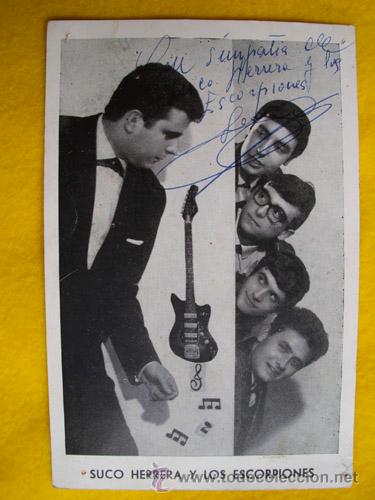Foto di Cantanti: Antigua Tarjeta : SUCO HERRERA Y LOS ESCORPIONES. Dedicatoria aut&oacute;grafa.