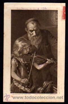 Fotos de Cantantes: Postal ni&ntilde;a tocando el violin . Circulada 1910.