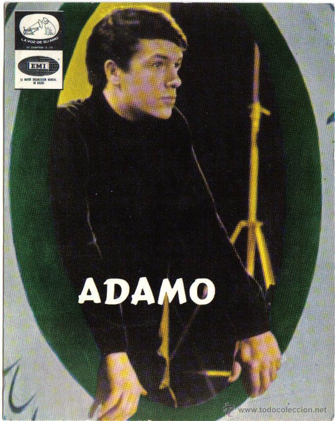 Photos de Chanteurs et Chanteuses: ADAMO - TARJETA POSTAL PROMOCIONAL DEL CANTANTE - CON REFERENCIAS DISCOGRAFICAS AL DORSO