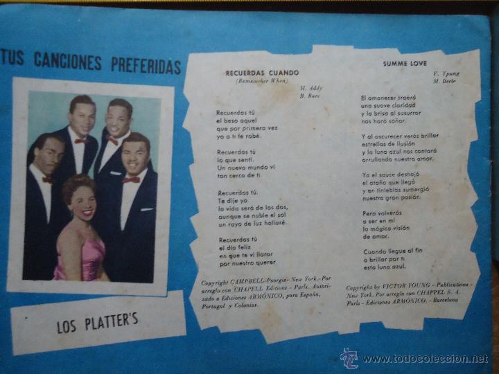 Foto di Cantanti: hoja publicitaria - 1959  tus canciones preferidas LOS PLATTERS PLATTER&acute;S RECUERDA CUANDO SUMME LOVE