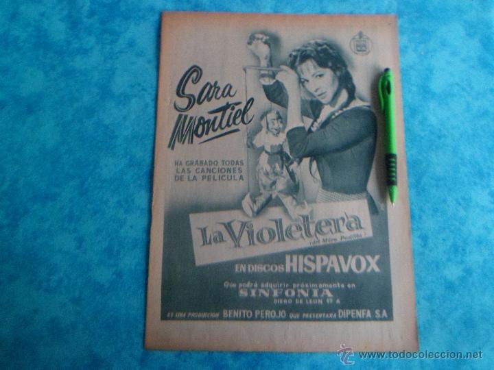 Fotos de cantantes: LA VIOLETERA ~ SARA MONTIEL ~ PUBLICIDAD ORIGINAL DE PRENSA ~ 1958 ~ HISPAVOX