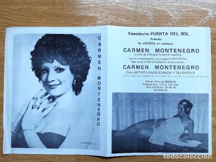 Photos of Singers: HOJA DE PUBLICIDAD DE LA ARTISTA CARMEN MONTENEGRO.ESPECTACULOS PUERTA DEL SOL