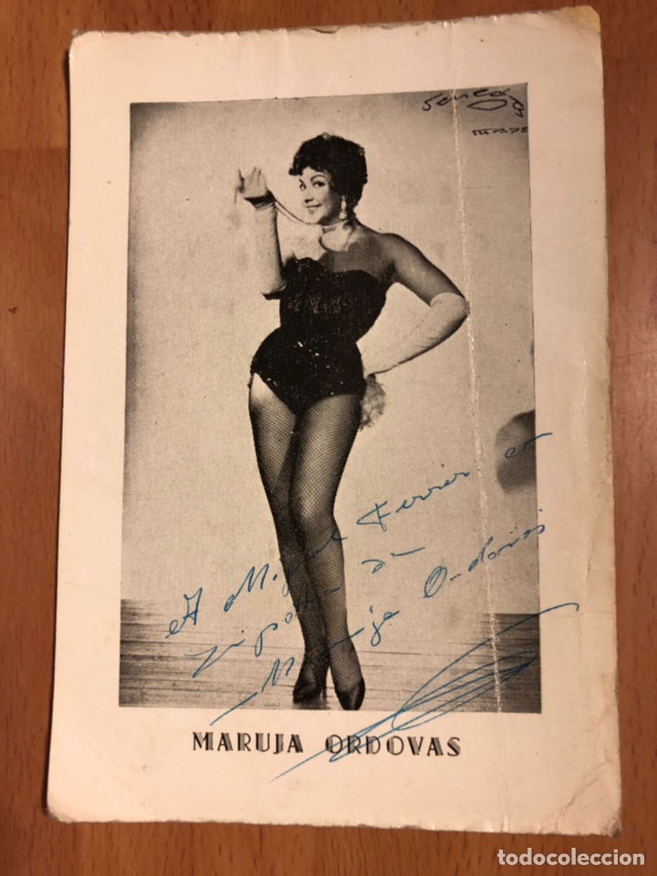 Fotos de cantantes: Tarjeta 15,5x10,5cm con aut&oacute;grafo de la vedette maruja &oacute;rdovas