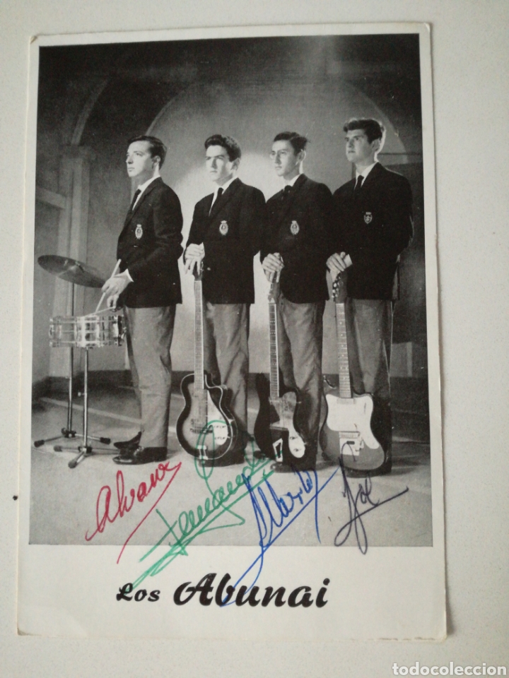 Photos de Chanteurs et Chanteuses: LOS ABUNAI // RARA POSTAL AUTOGRAFIADA PIONEROS ROCK GADITANO 1960s // INSTRO R'N'R SURF BEAT CADIZ