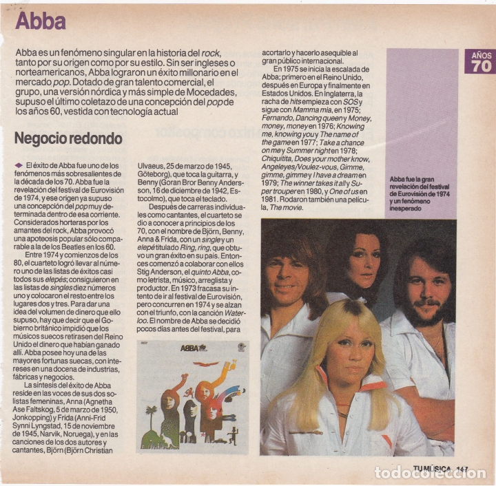 Fotos de Cantantes: hoja revista musical reportaje abba