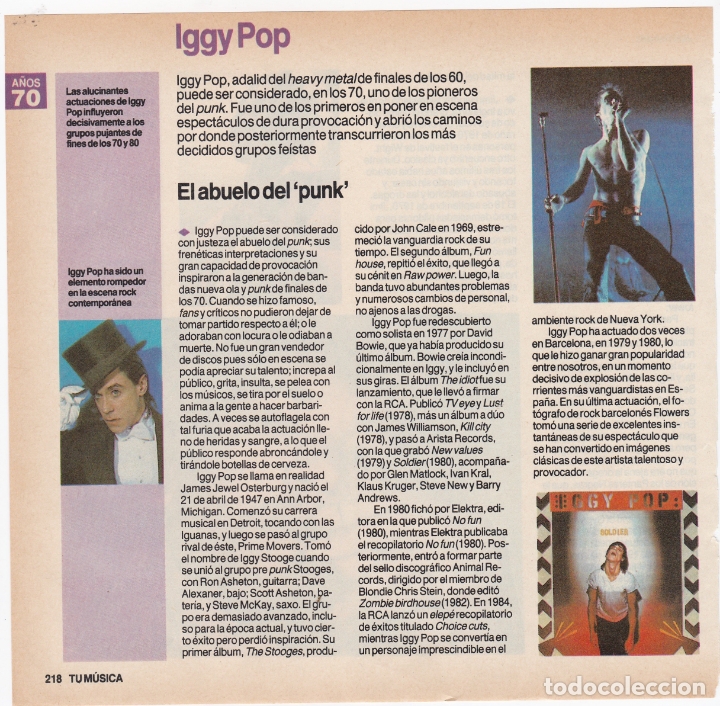 Fotos de Cantantes: hoja revista musical reportaje iggy pop