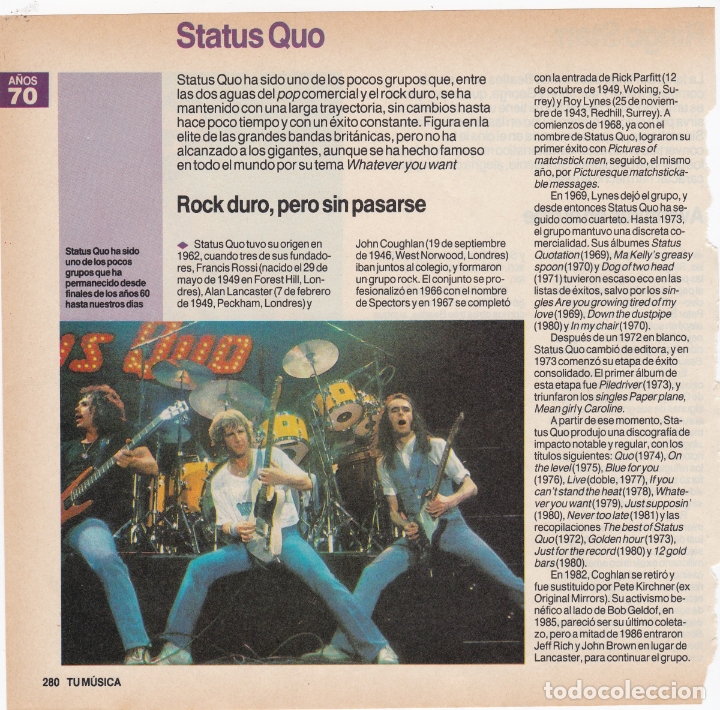Fotos de Cantantes: hoja revista musical reportaje status quo