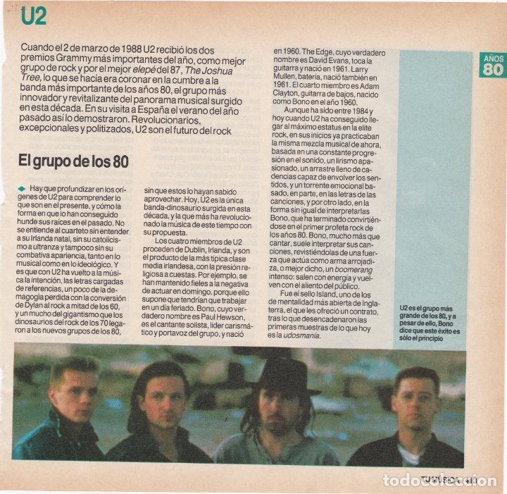 Fotos de cantantes: hoja revista musical reportaje u2