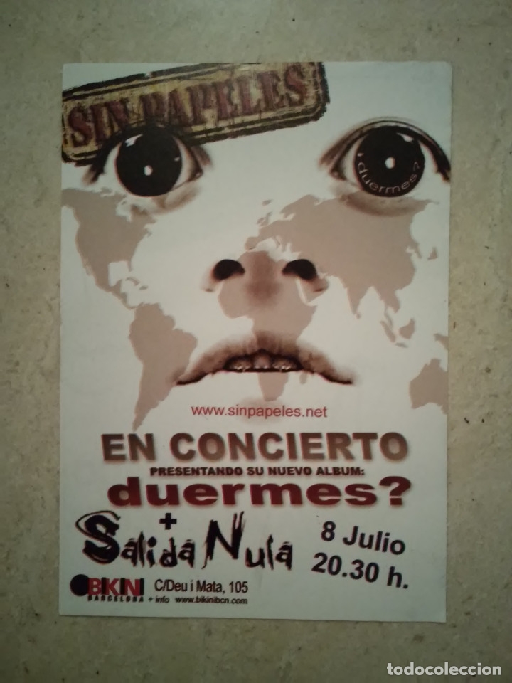 Photos de Chanteurs et Chanteuses: FOLLETO ORIGINAL -10*15- SIN PAPELES DUERMES - ROCK SKA FUNK - EN CONCIERTO