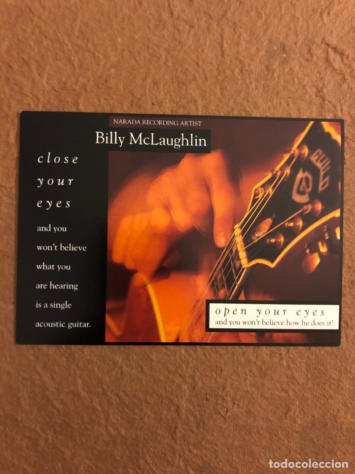 Fotos de cantantes: BILLY MCLAUGHLIN &lsquo;FINGERDANCE&rsquo; (1996). TARJETA PROMOCIONAL DISCOGR&Aacute;FICA NARADA. 11 x 15 Cms.