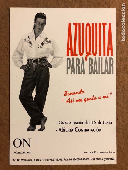 Fotos de Cantantes: AZUQUITA &ldquo;PARA BAILAR&rdquo; (1994). TARJETA PROMOCIONAL ON MANAGEMENT.
