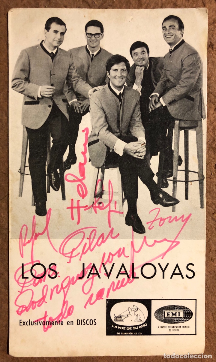 Photos of Singers: LOS JAVALOYAS. TARJETA CON DEDICATORIA Y AUT&Oacute;GRAFOS, PROMOCIONAL LA VOZ DE SU AMO - EMI (A&Ntilde;OS 60).