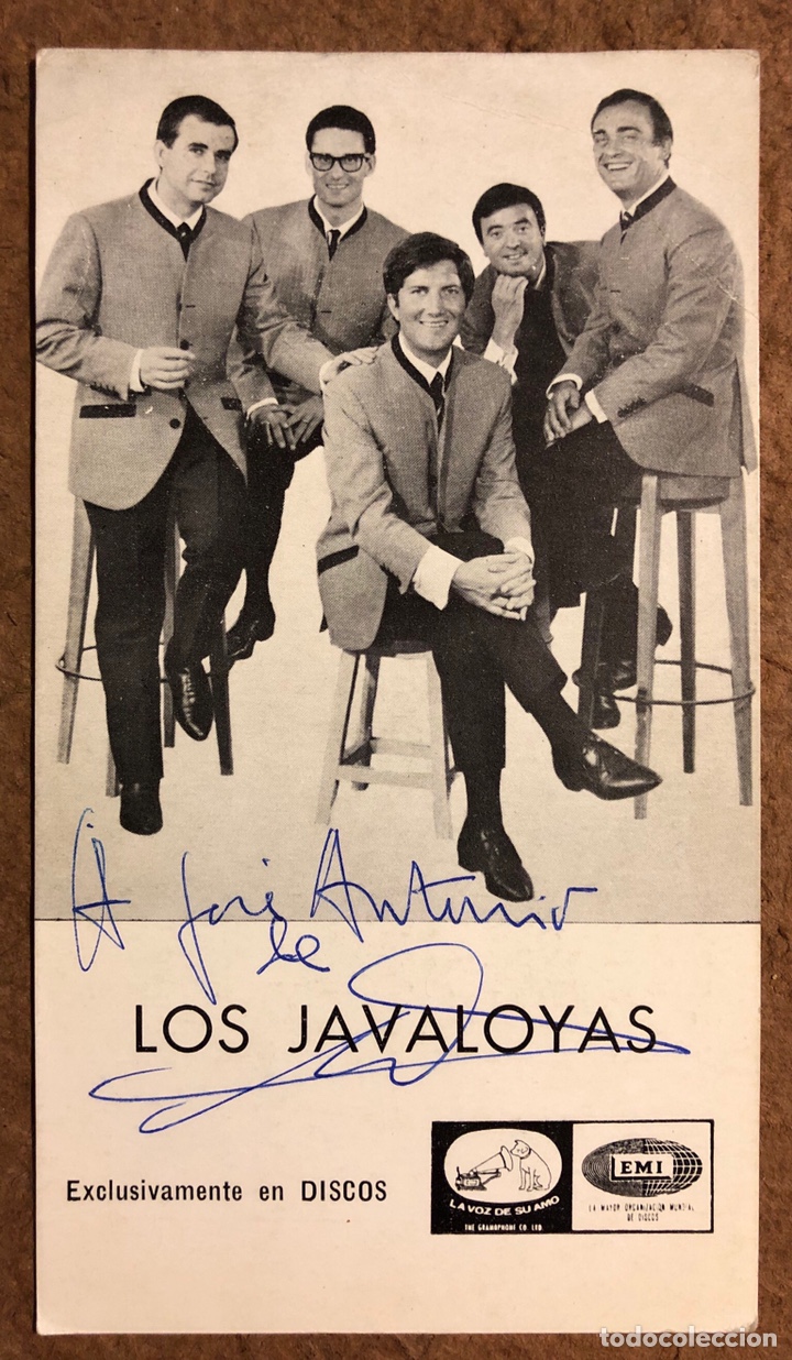 Photos of Singers: LOS JAVALOYAS. TARJETA CON DEDICATORIA Y AUT&Oacute;GRAFOS, PROMOCIONAL LA VOZ DE SU AMO - EMI (A&Ntilde;OS 60).