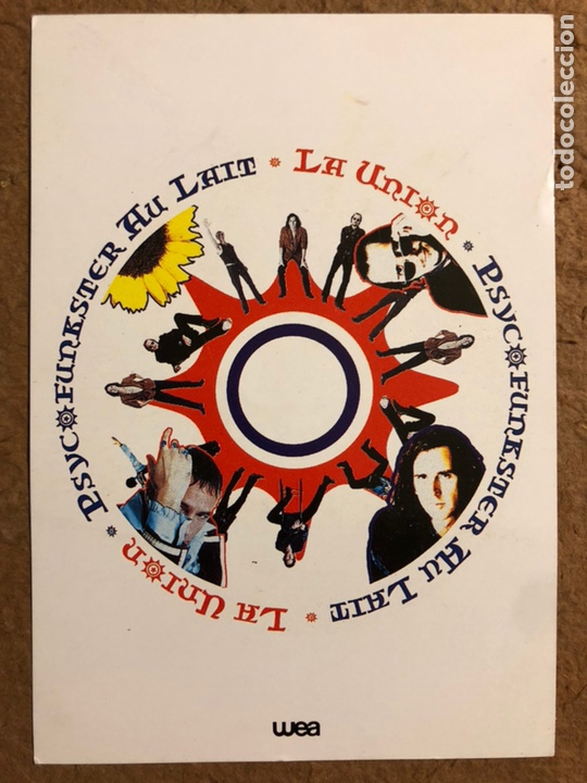 Fotos de Cantores: LA UNI&Oacute;N &ldquo;PSYCOFUNKER AU LAIT&rdquo; (1993). TARJETA PROMOCIONAL DISCOGR&Aacute;FICA WEA.