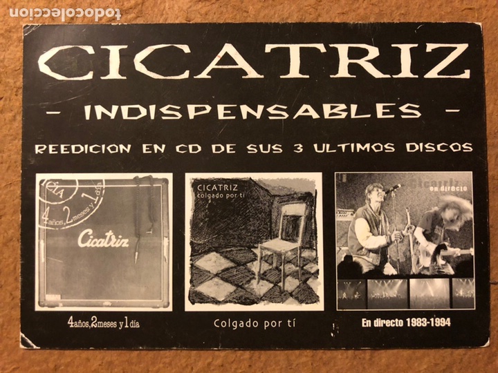 Photos de Chanteurs et Chanteuses: CICATRIZ &ldquo;INDISPENSABLES&rdquo;. POSTAL CIRCULADA PROMOCIONAL DE ZERO RECORDS.