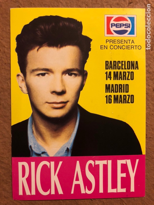 Photos of Singers: RICK ASTLEY. POSTAL CIRCULADA PROMOCIONAL DE PEPSI GIRA ESPA&Ntilde;OLA.