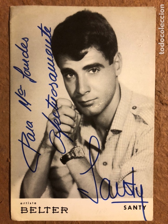 Fotos de Cantantes: SANTY. TARJETA PROMOCIONAL DISCOGR&Aacute;FICA ARTISTAS BELTER. CON DEDICATORIA.