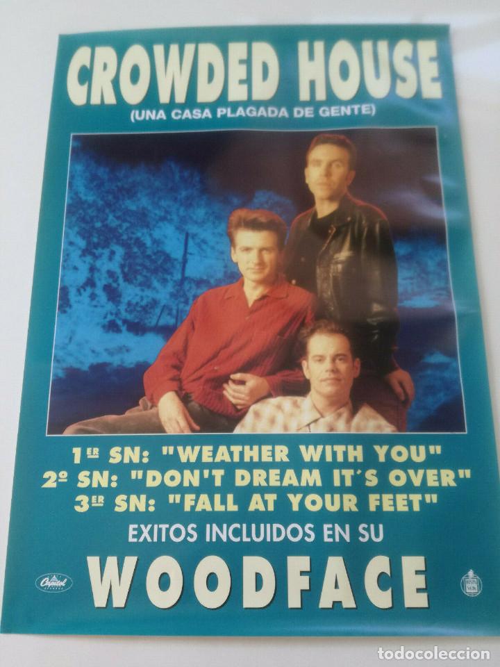 Fotos von Musikern: CROWDED HOUSE - POSTER PROMOCIONAL ESPA&Ntilde;A 1992 // GRAN TAMA&Ntilde;O 49X69cm // WOODFACE Hispavox