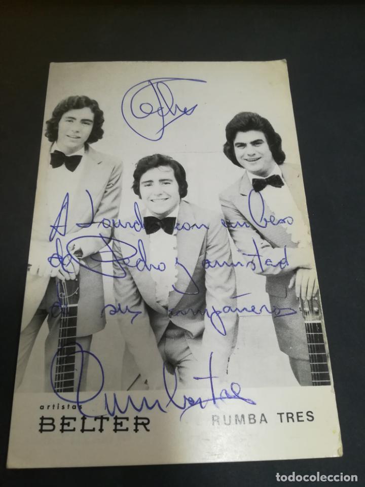 Photos de Chanteurs et Chanteuses: TARJETA DE PRESENTACION. IMAGEN DEL GRUPO MUSICAL RUMBA TRES. FIRMA Y DEDICATORIA
