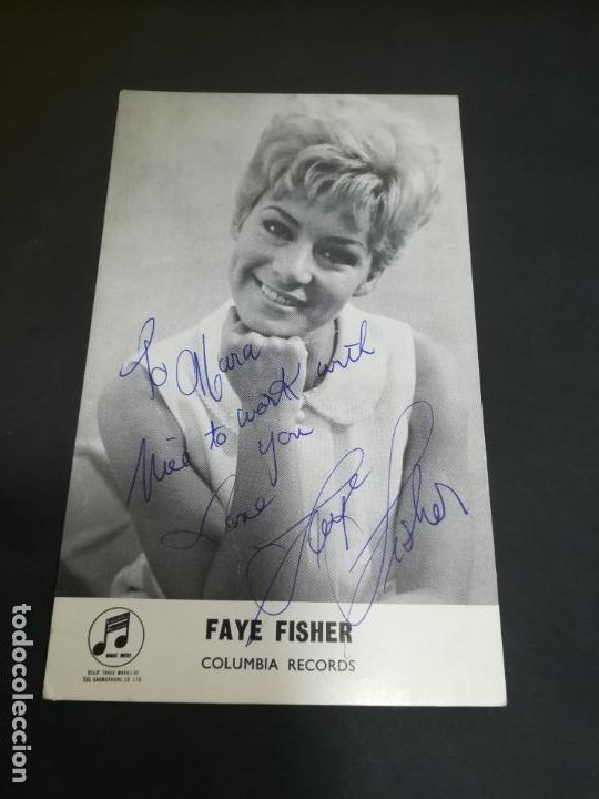 Fotos de cantantes: TARJETA DE PRESENTACI&Oacute;N. IMAGEN DE ARTISTA FAYE FISHER. FIRMA Y DEDICATORIA