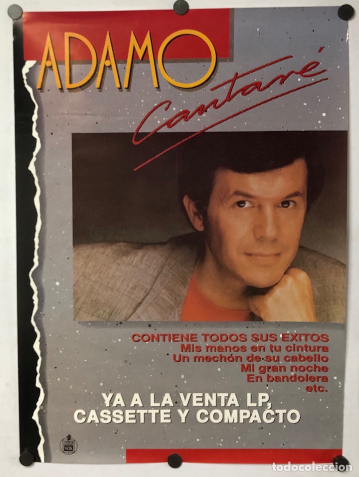 Fotos de Cantantes: ADAMO &ldquo;CANTAR&Eacute;&rdquo; (1990). CARTEL PROMOCIONAL DEL &Aacute;LBUM.