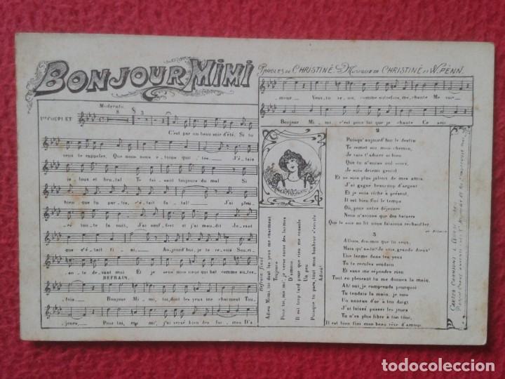 Fotos de Cantantes: CARTE POSTALE BONJOUR MIMI PENTAGRAMA CON NOTAS MUSICALES CANCI&Oacute;N, LETRA LYRICS. SONG. FRANCIA ? VER