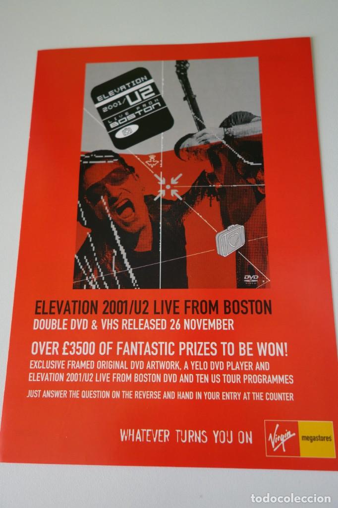 Fotos de cantantes: U2: ELEVATION 2001/LIVE FROM BOSTON. FLYER PROMOCIONAL CONCURSO VIRGIN MEGASTORES DOBLE CARA