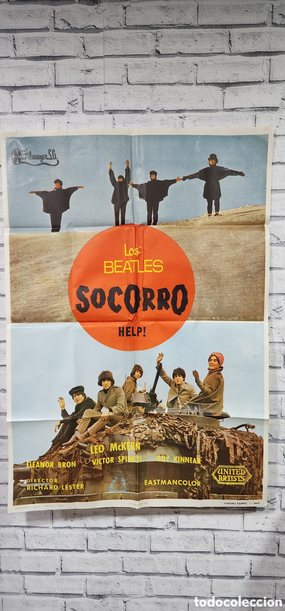 Fotos de cantantes: THE BEATLES: POSTER ORIGINAL DE &rdquo;HELP&rdquo; FILMAYER MADRID 1965,- muy buen estado- COLECCION