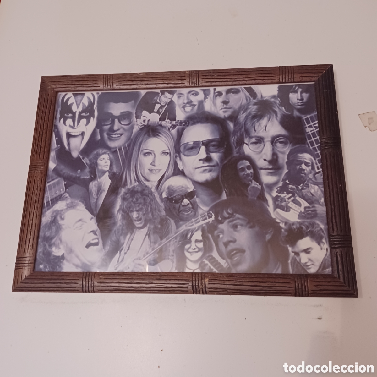 Fotos de cantantes: Cuadro cartel decoraci&oacute;n bar collage estrellas del rock madera y cristal U2 kiss lennon Stones elvis