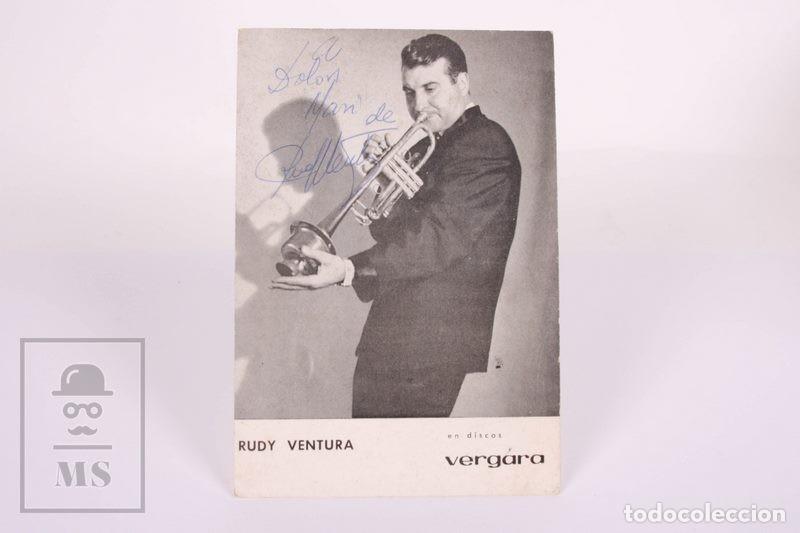 Fotos von Musikern: Postal Promocional Discos Vergara Rudy Ventura, con dedicatoria y firma de artista - 9,8 x 14,4 cm