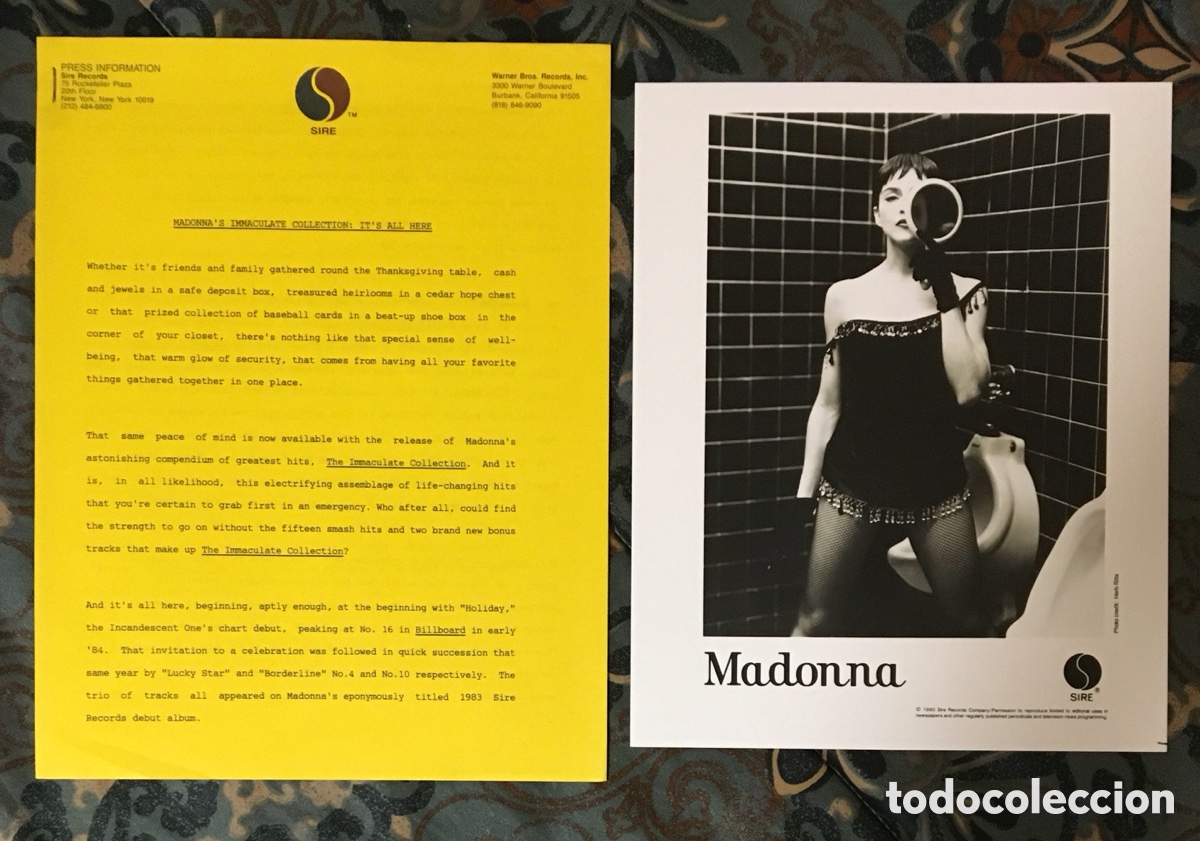 Photos of Singers: MADONNA THE IMMACULATE COLLECTION DOSIER PRENSA CON FOTO ORIGINAL SIRE WARNER 1990