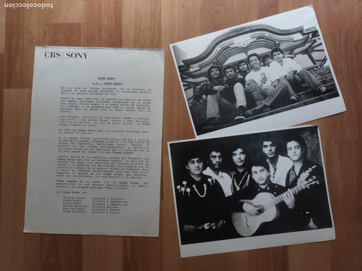 Photos of Singers: DOS FOTOGRAF&Iacute;AS GIPSY KINGS. DISCOGR&Agrave;FICA CBS SONY PRESENTACION NUEVO LP ESTE MUNDO.
