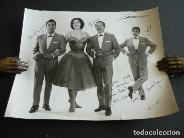 Photos de Chanteurs et Chanteuses: CUARTETO CANDILEJAS CONJUNTO MUSICAL ANTIGUA FOTOGRAFIA CON FIRMAS AUTOGRAFAS 21 X 24 CM