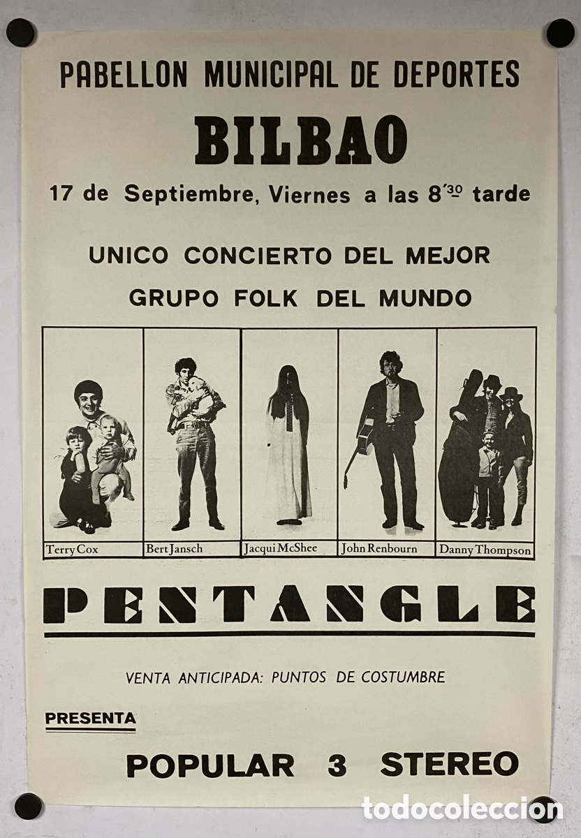 Photos of Singers: PENTANGLE. HIST&Oacute;RICO CARTEL ORIGINAL PROMOCIONAL CONCIERTO BILBAO FINALES A&Ntilde;OS 70. JOHN REMBOURN.
