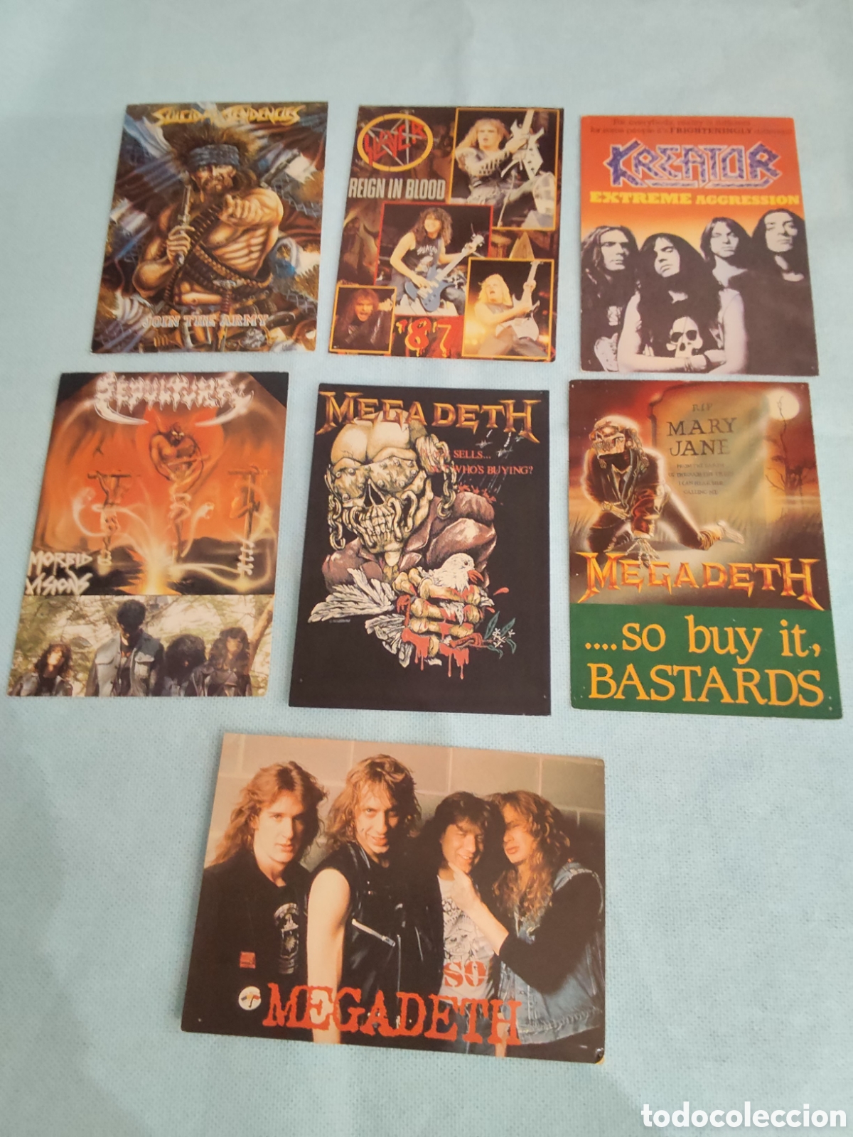 Fotos de Cantantes: Lote 7 Postales Thrash Metal Vintage 80s - Megadeth, Slayer, Sepultura, Kreator