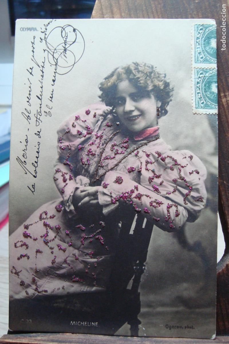 Fotos de Cantantes: ANTIGUA POSTAL VEDETTE? MICHELINE. OGERAU PHOTO. ENVIADA A MARIA CAPMANY. FARMACIA FIGUERAS