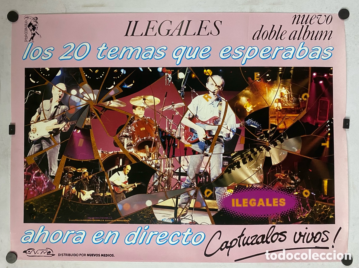Fotos de Cantantes: ILEGALES &ldquo;ILEGALES EN DIRECTO&rdquo; (1987). CARTEL ORIGINAL PROMOCIONAL DEL DOBLE L.P. EN DIRECTO.