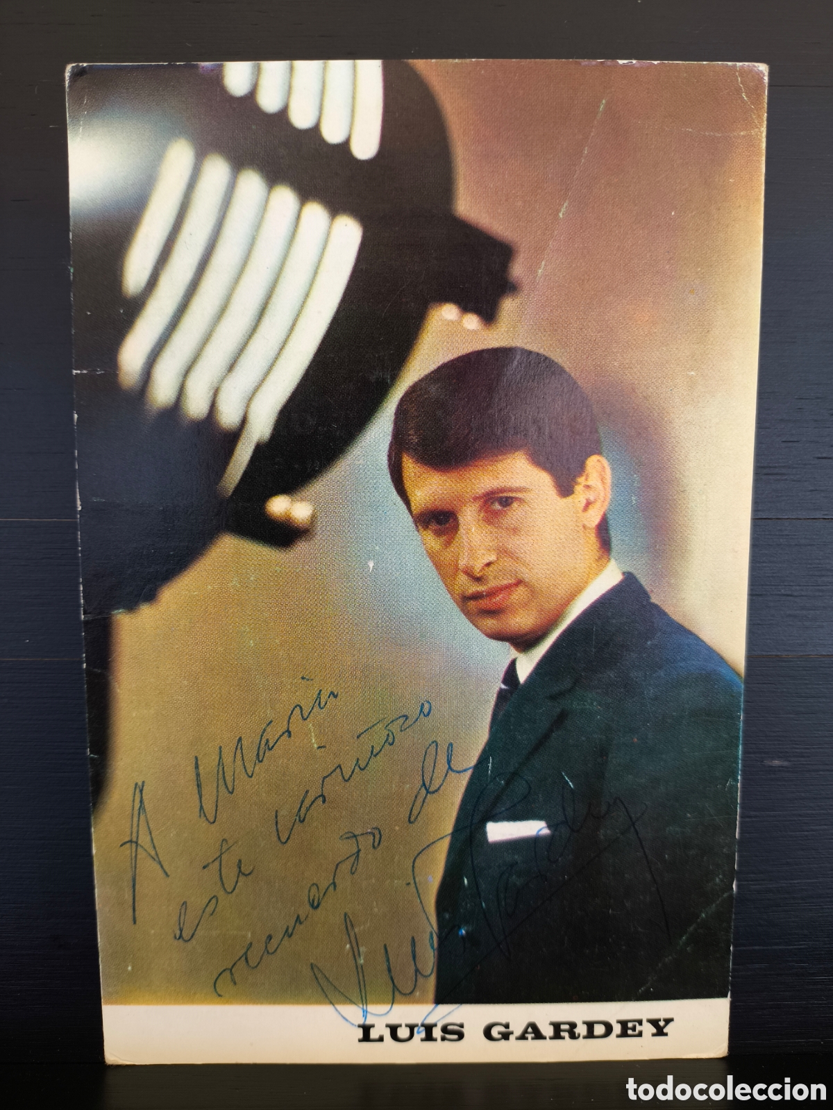 Fotos de Cantantes: Tarjeta fotogr&aacute;fica promocional discograf&iacute;a Luis Gardey dedicada firma aut&oacute;grafo discogr&aacute;fica Zafiro
