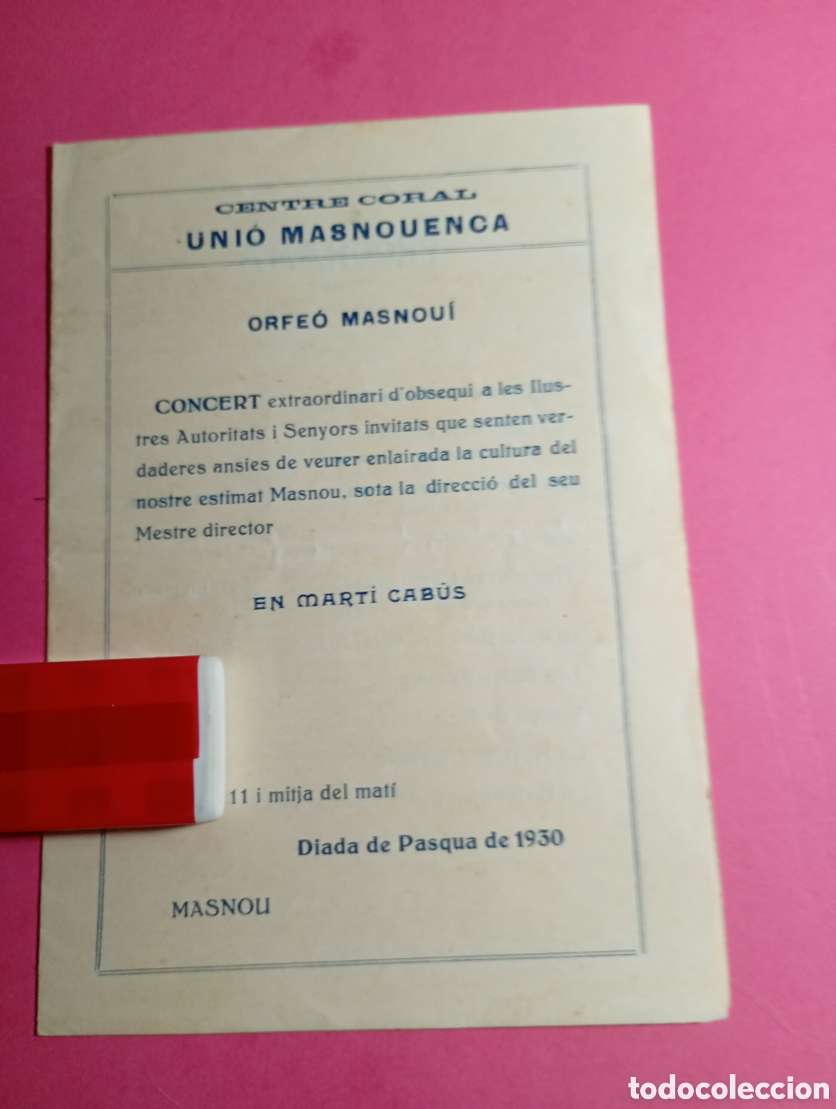 Fotos de Cantantes: MASNOU CENTRE CORAL UNI&Oacute; MASNOUENCA CONCERT ORFE&Oacute; MASNOUI DTOR. EN MART&Iacute; CAB&Uacute;S DIADA DE PASQUA 1930