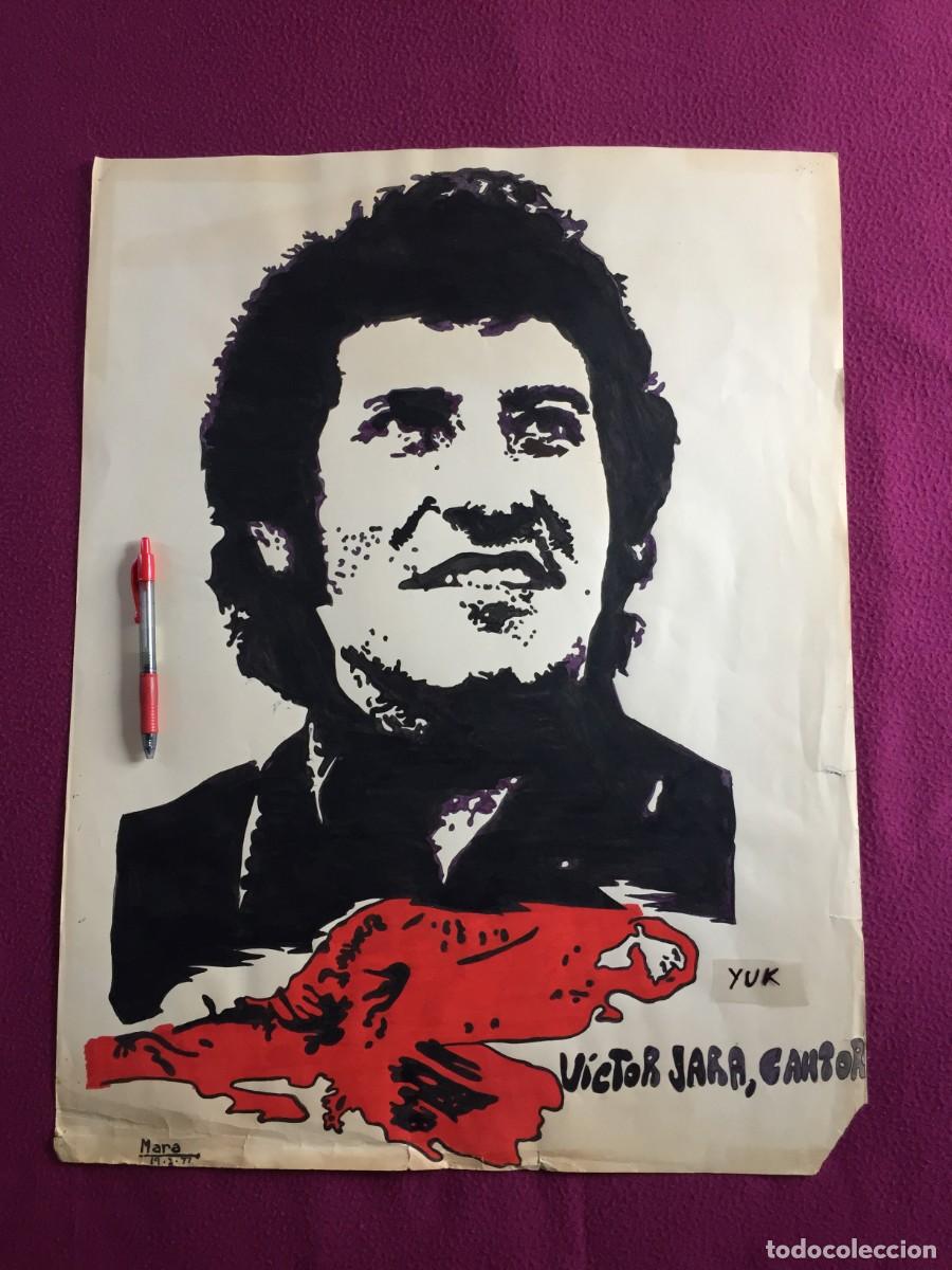 Fotos de Cantantes: ANTIGUO POSTER/CARTEL PINTADO A MANO DEL CANTANTE CHILENO VICTOR JARA 1977 --- AUTORA: MARA